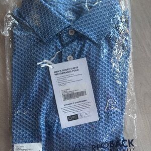 NWT Rhoback Men's Polo in Blue and White Airplane Pattern